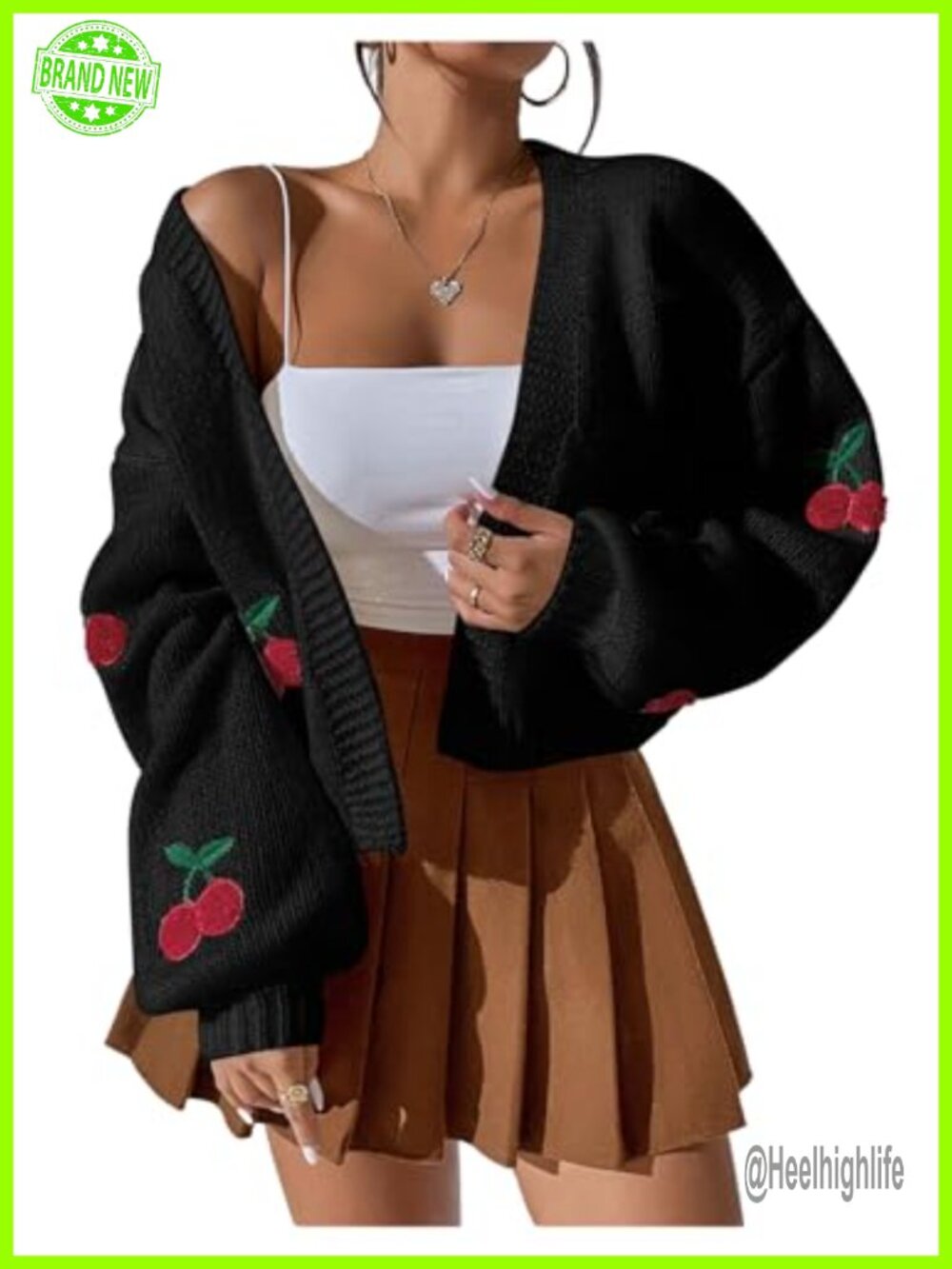 Cherry Cropped Cardigan Chunky Knit Sweater Top Open Front